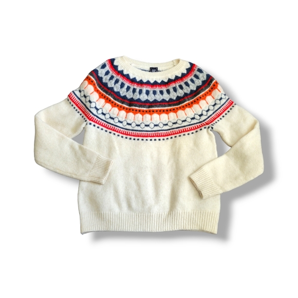 GAP | Ivory/Multicolor Fair Isle Mohair Wool Blend Pullover Knit Sweater - Picture 3 of 10